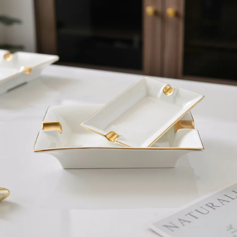 Fashion Ceramic Cigar Ashtray With Gold Border Portable Creativity Cigar Ashtray For Home