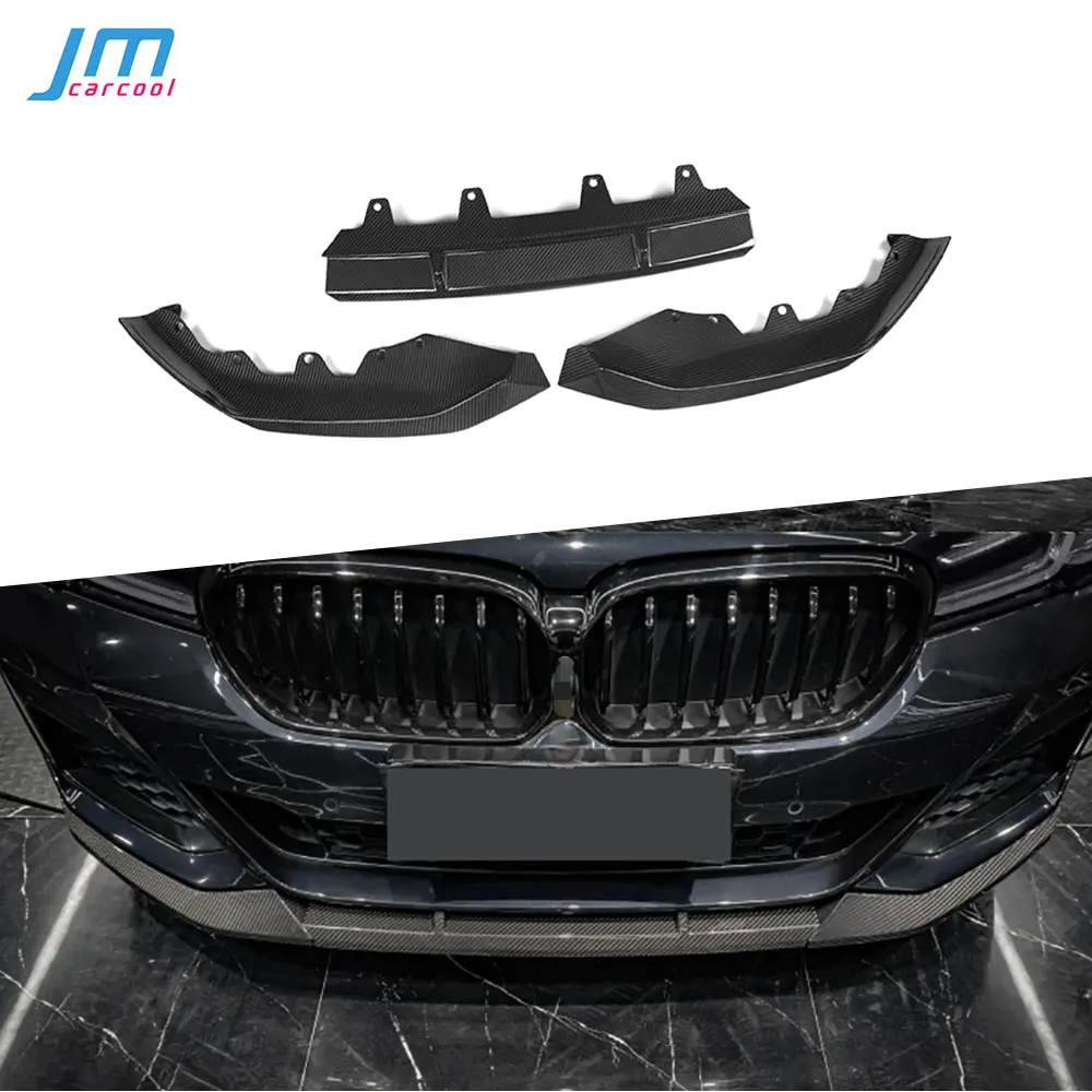 3PCS/Set Dry Carbon Front Bumper Lip Spoiler Aprons for BMW 5 Series G30 G38 M Sport 2021+ FRP Three-section Front Lip
