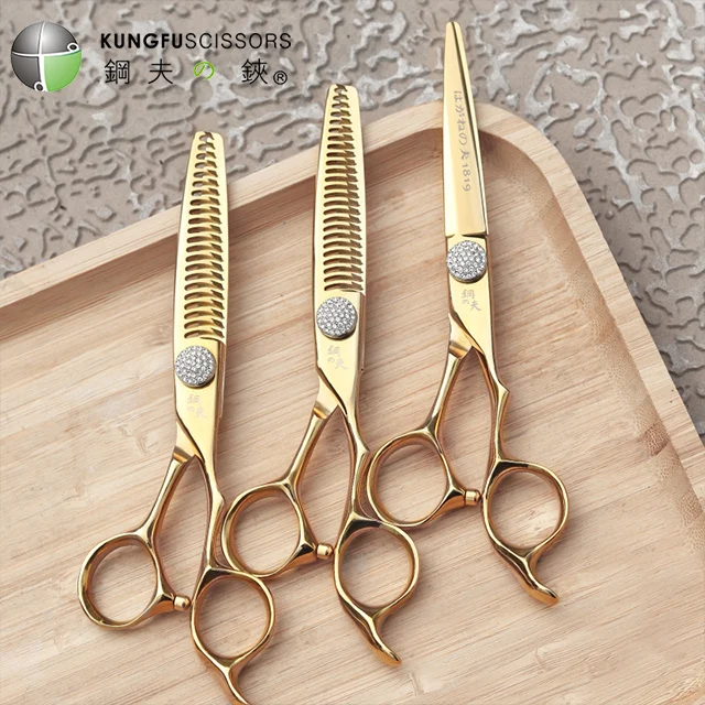 KUNGFU 6 Inch Gold Salon Japanese Hair Scissors Professional Barber Hairdressing Scissors
