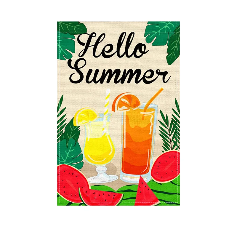 Hello Summer оптовая продажа на заказ двухсторонний Печатный Садовый флаг 12x18 дюймов Двусторонняя Мешковина Арбузные флаги