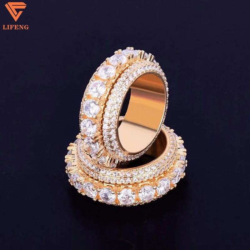 Hip Hop Iced Out 925 Silver Pass Diamond Tester 5 Rows VVS Moissanite GRA Rapper Dazzling Sparkly Eternity Band Ring For Men