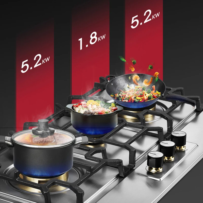 China commercial industrial and home kitchen use built-in big burner cooktops 3 burners gas cooking stoves