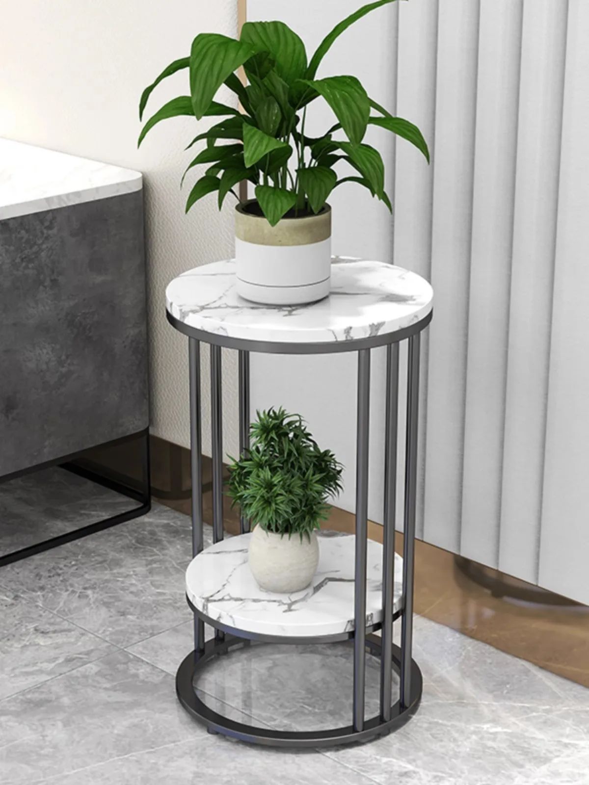 Simple Modern Home 2-Tier Storage Gold Ellipse Entryway Plant Stands Metal Side Tables
