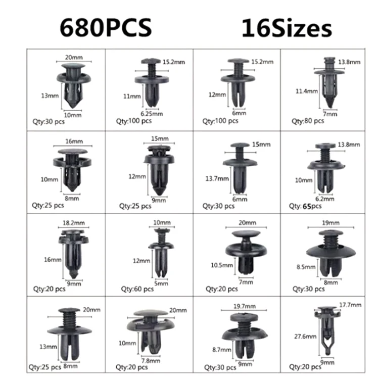 680Pcs Car Push Retainer Clips & Auto Fasteners Assortment Car Plastic Clips Rivet Bumper Kit Body Clips