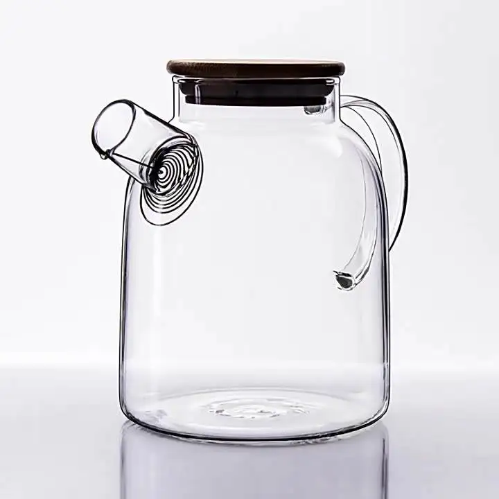 High borosilicate clear heat resistant Handmade Glass Teapot with bamboo lid