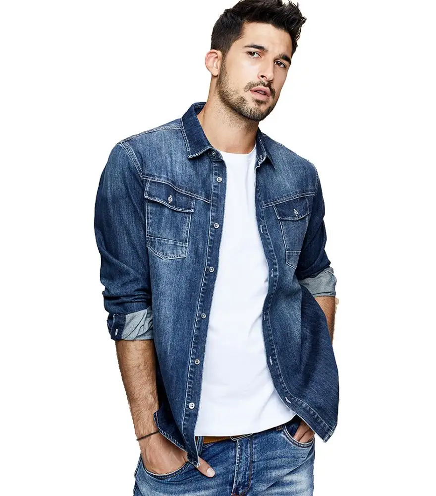 Wholesale cowboy long sleeve denim shirt casual shirt men
