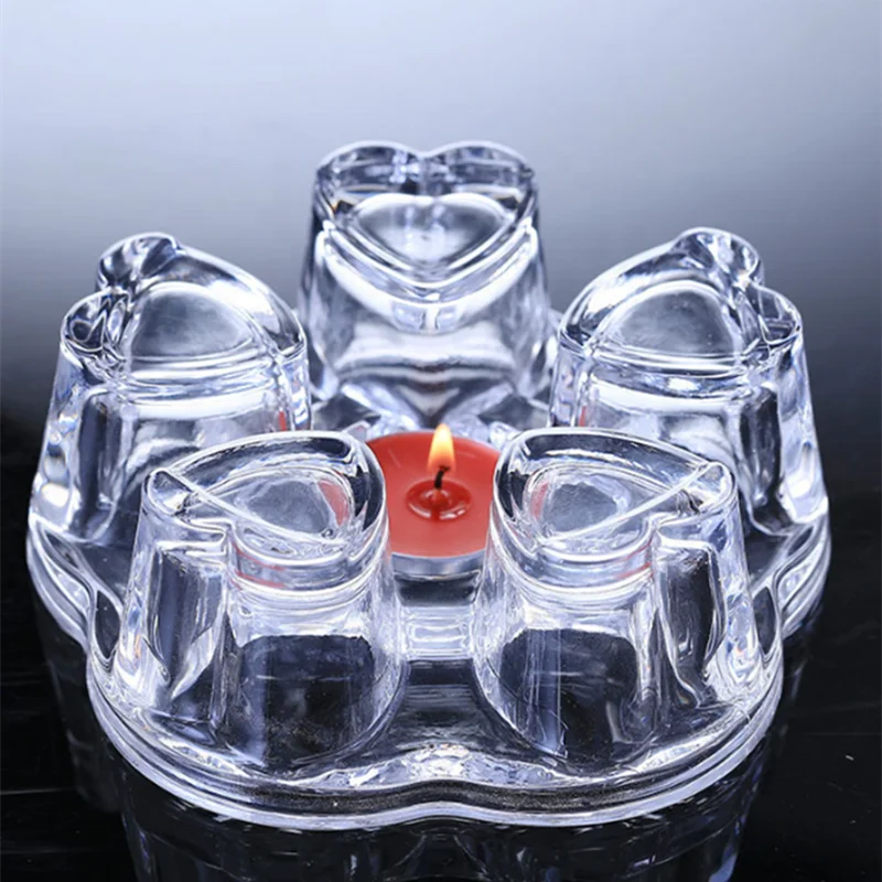 Luxury Candle Wholesale Large Glass Candle Jars Heat Resistant Heart Shaped Glass Candle Holder for Tea Pot Warmer