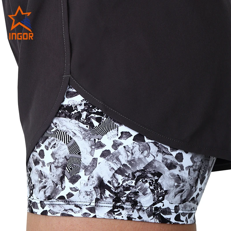 Women Yoga Shorts Gym Custom Sublimation Logo Lining Black Yoga Sports Shorts Women