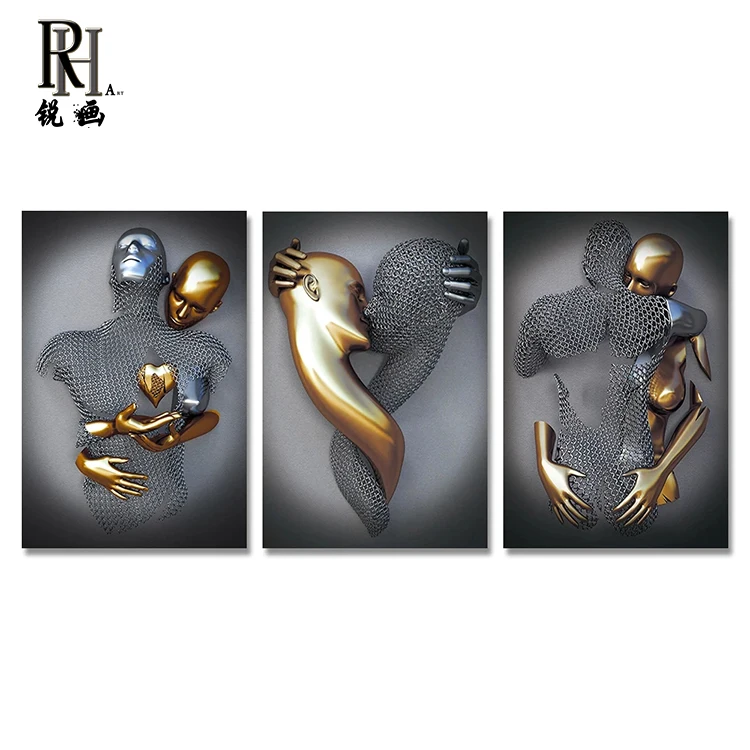 Home Decor Black and Gold Love Heart Figure Statue Painting Posters Modern Pictures canvas prints abstract wall art