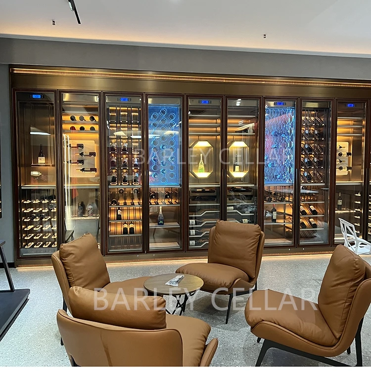High end custom double layer glass door climate controlled wine cellar cabinet