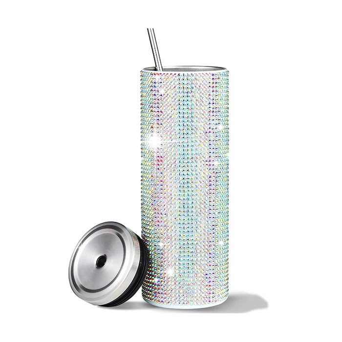 20oz Bling Tumbler Wholesale Bulk Luxury Diamond Stainless Steel Vacuum Insulated Rhinestone Skinny Tumbler Cup With Straw
