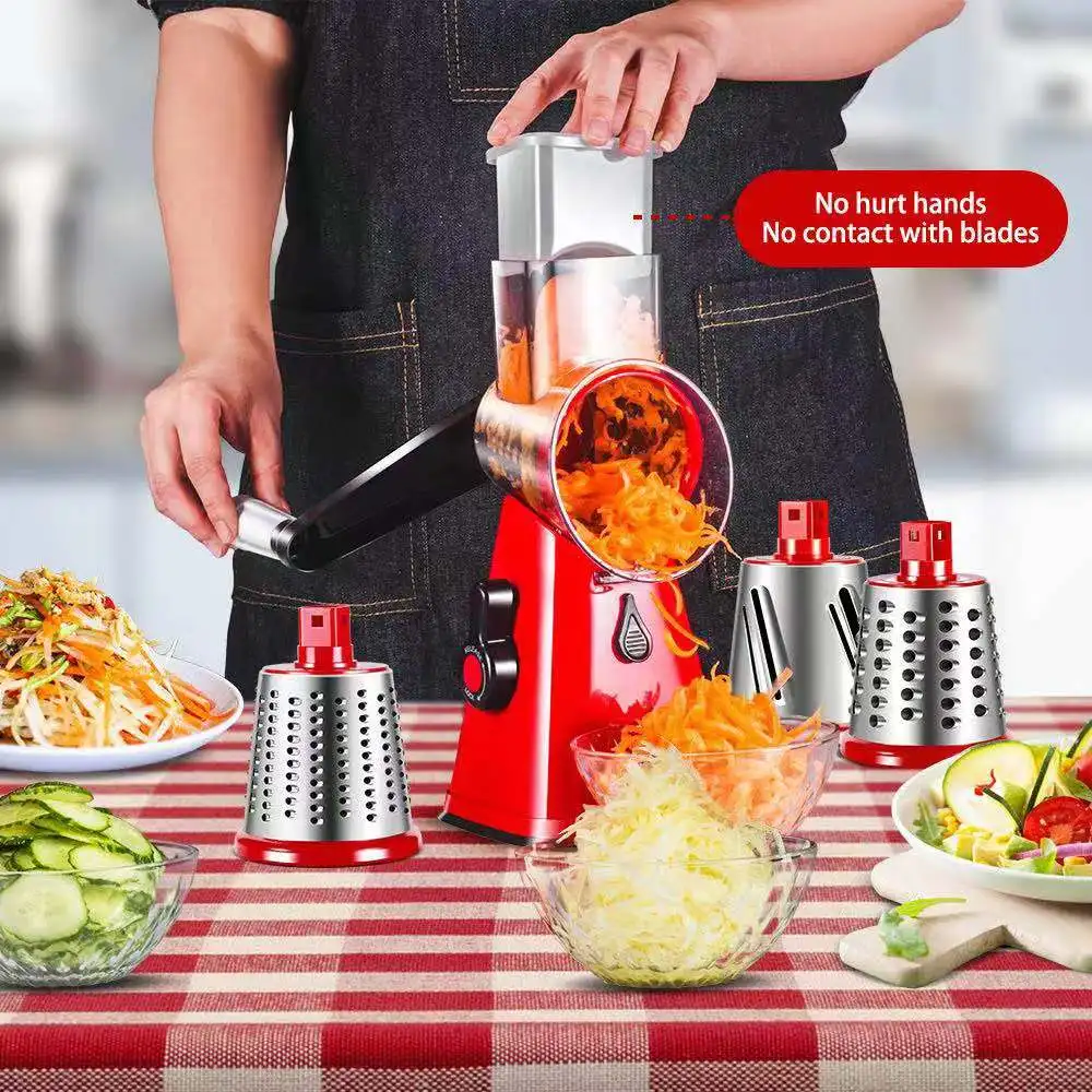 Kitchen Helper Multifunctional 3 in 1 Mandoline Drum Slicer Manual Vegetable cutter Kitchen Rotary Cheese Grater