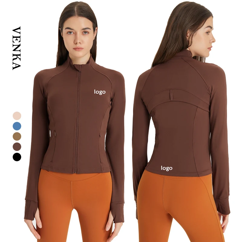 Female Lulu Sports Workout Wear Clothes Zip Up Quick Dry Gym Running Long Sleeve Top Custom Women Yoga Jacket