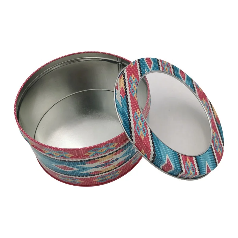 Custom Metal Tinplate Round Cookie Tins With Window