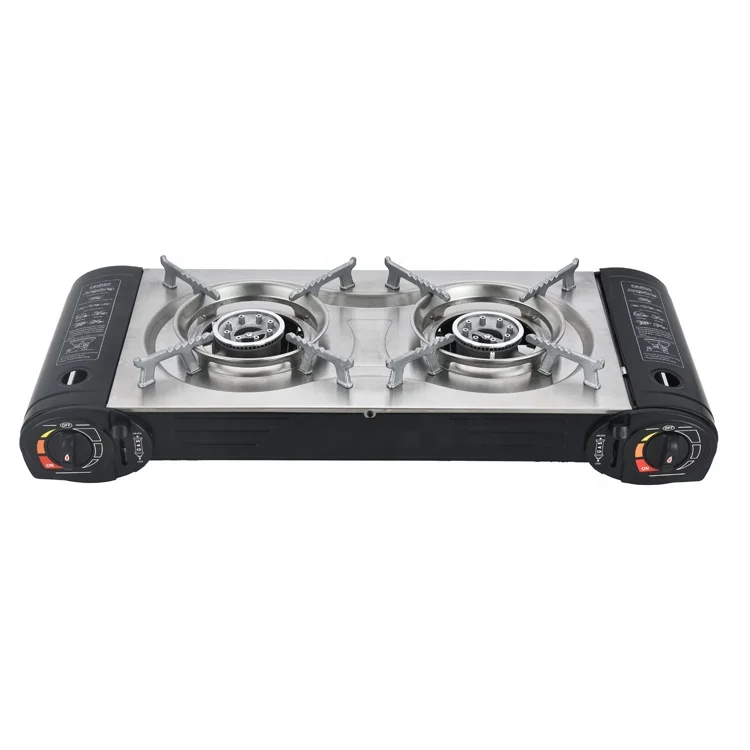 Портативная газовая плита с двойной горелкой из нержавеющей стали
