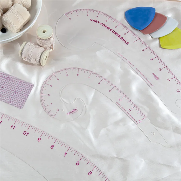 Kearing PVC Neck Hole Grading Ruler / 12' Plastic Sewing Curve Drawing Rulers for Fashion Design School Students # 6012