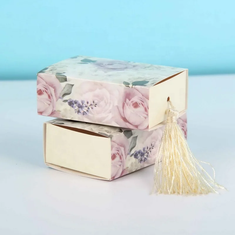 Drawer Folding Tassel Rose Paper Handmade Sweet Sugar Gift Soap Packaging Candy Box