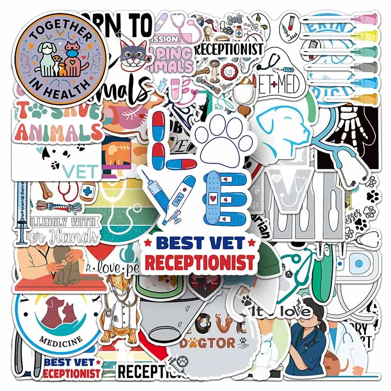 50pcs Hot Sale Cartoon Profession Graffiti Waterproof  Sticker Vinyl Removable Custom Veterinarian Stickers