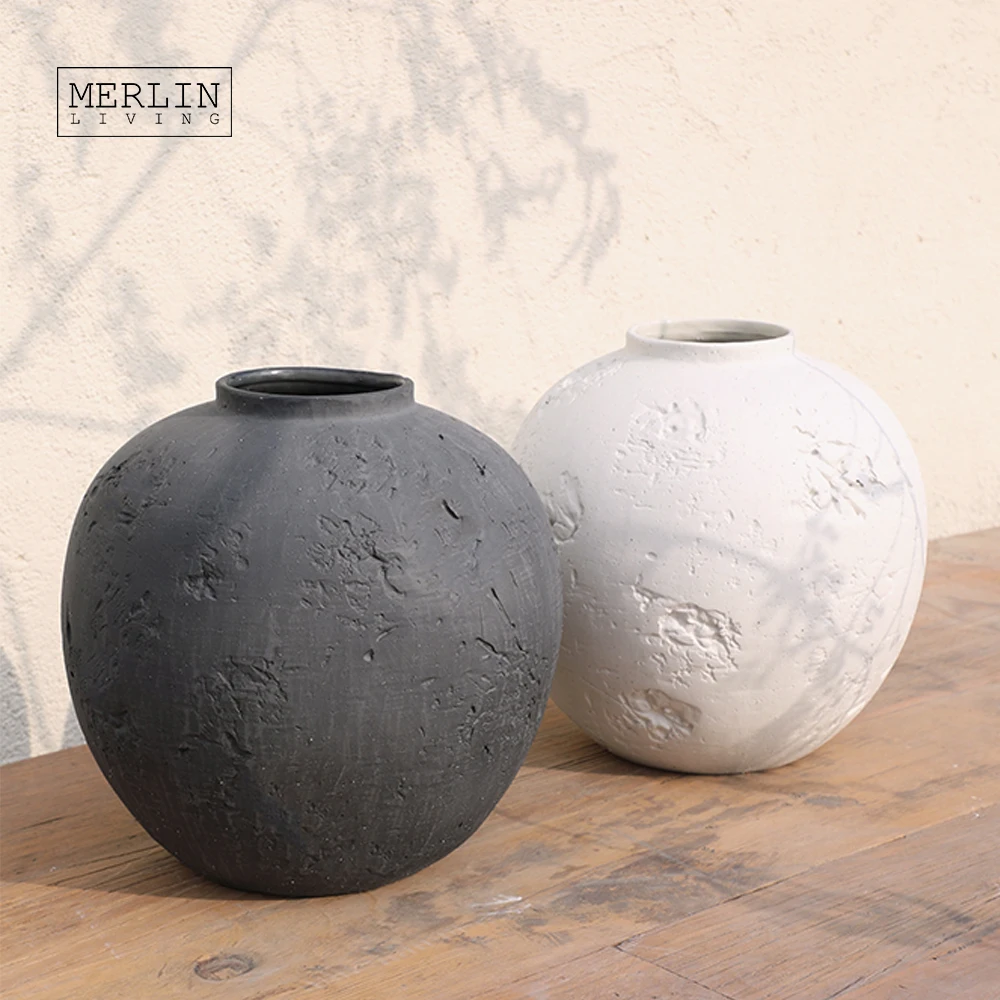 Merlin Living Artstone Cave Stone Nordic Ceramic Flower Vase White Flower Vase For Home Wedding Vase Chaozhou Ceramic Factory