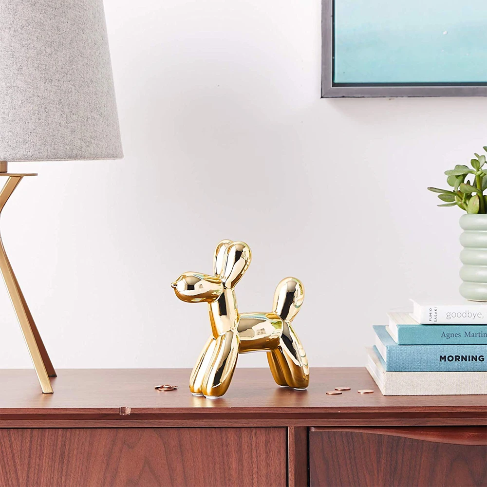 Interior Illusions Gold Balloon Mini Ceramic Dog Bank