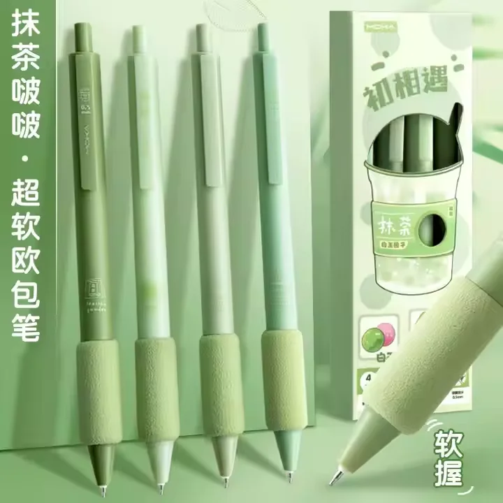 MOKA 4pcs colorful Gel Pen Set Cartoon Press Ballpoint Pen for Students Cute Gelpen 0.5mm Black Refill Office School Stationery