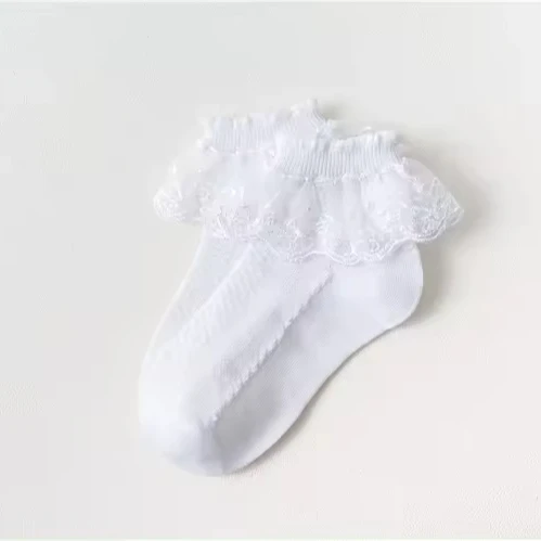 Wholesale White Cute Bow Lace Frilly Socks Girls Baby Toddler Kids Children Cotton Ruffle Socks