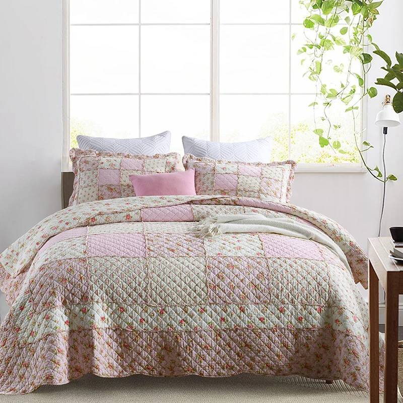 Patchwork Reversible Queen Cotton Quilt Bedspread Set
