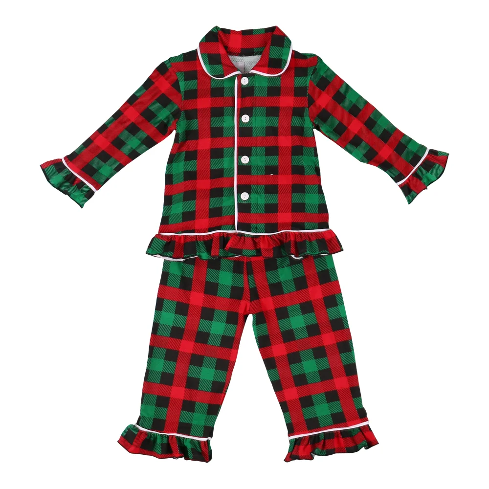 Family matching Christmas wear adult and kids pj red and green plaid cotton winter pajamas