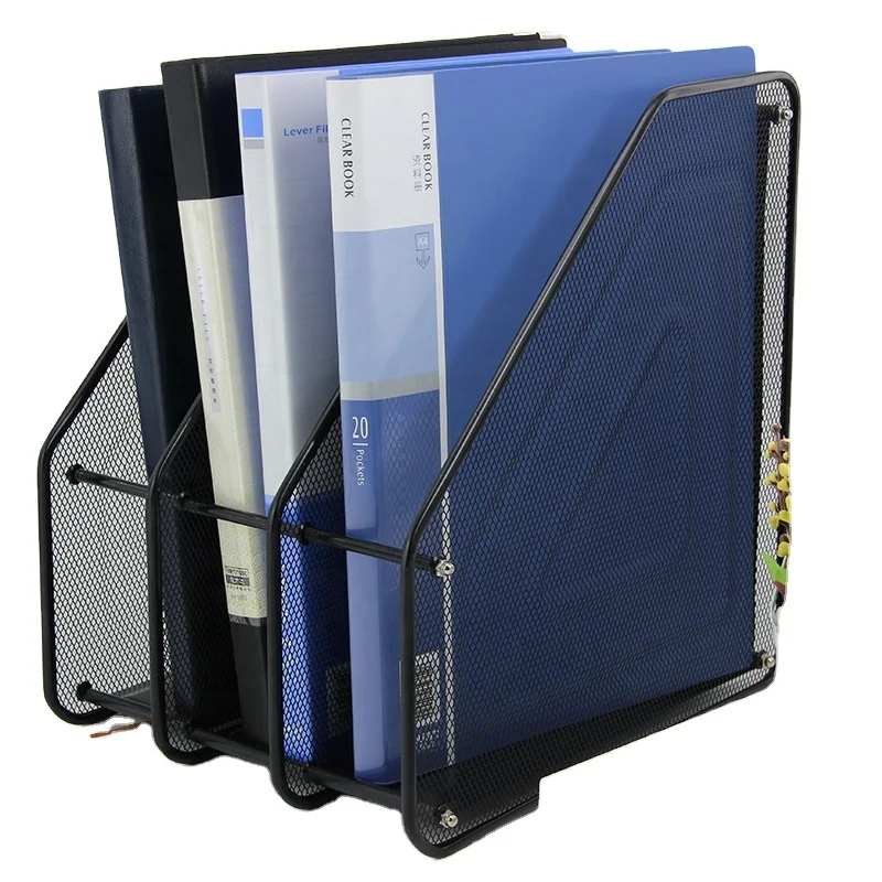 New Design Fashion Office Tabletop Mesh Metal 3 Slots Magazine Rack