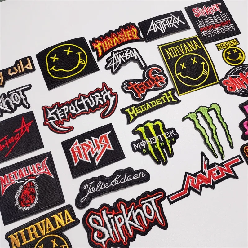 Patches Band Rock Letter for Clothing Thermoadhesive Patches Music Punk Badges Skull Hand Sewing Applique for Jacket