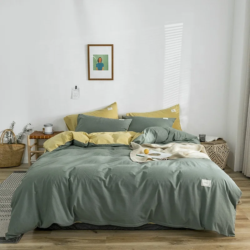 Mint green color 100 percent washed cotton fabric for bed linen set