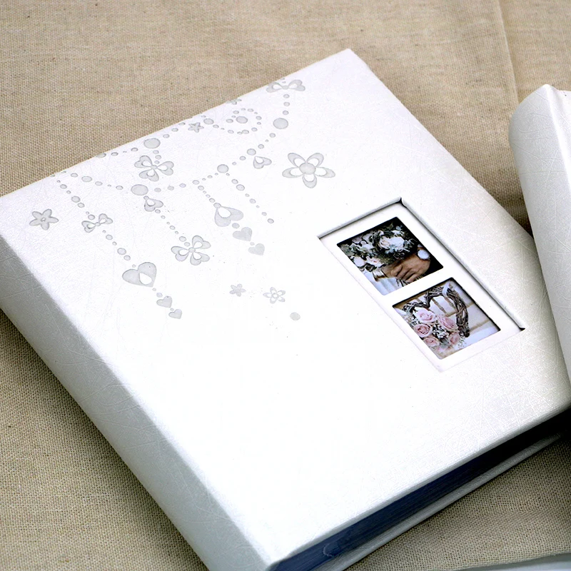 White pu leather embossed pattern album photo 200 pockets memo wedding photo album