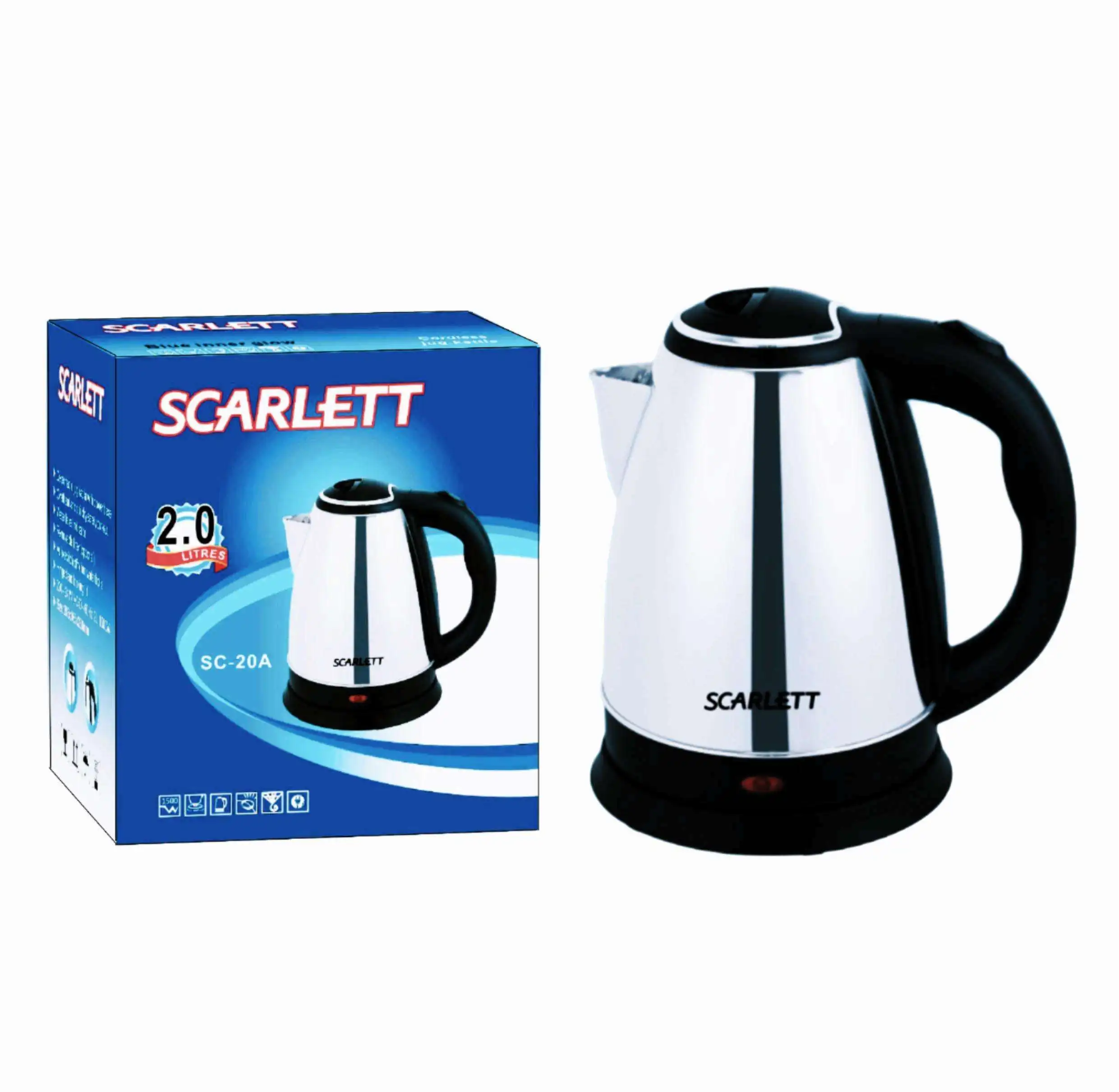 110v SCARLETT Wholesale 2.0L Large Capacity cheap stainless steel Water electric kettle good price 360 Degree Rotation Cordless