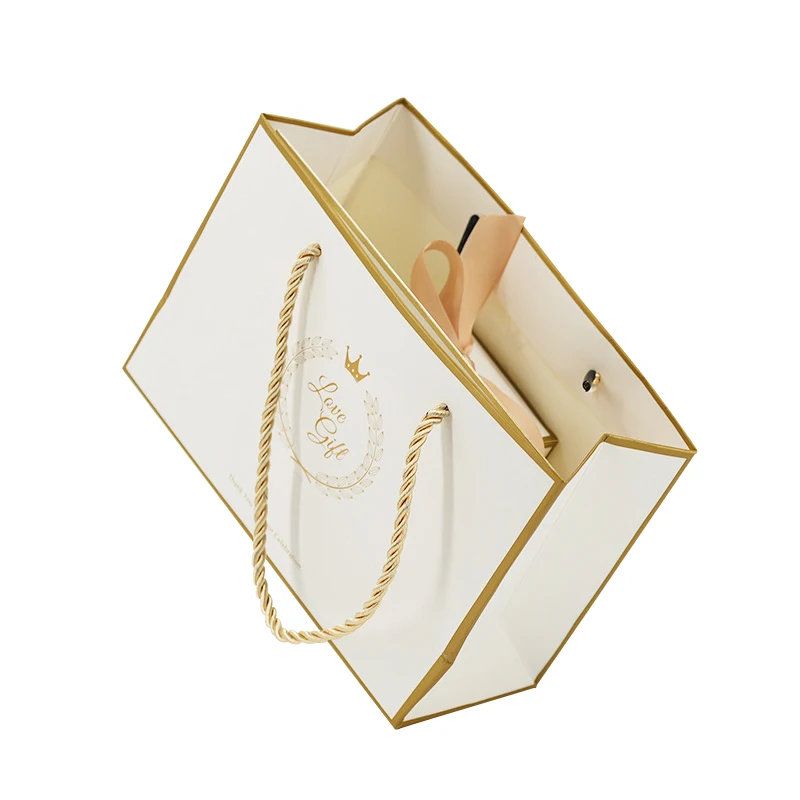Custom Wholesale Luxury White Color Printing Paper Bag Set Card Paper Gift Box Packaging for Wedding
