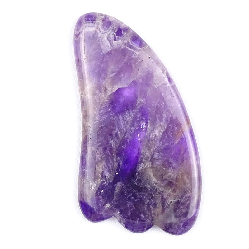 2021 Natural Body Guasha Massage Tool Amethyst Jade Stone Face Gua Sha Scraper With Custom Private Label Box