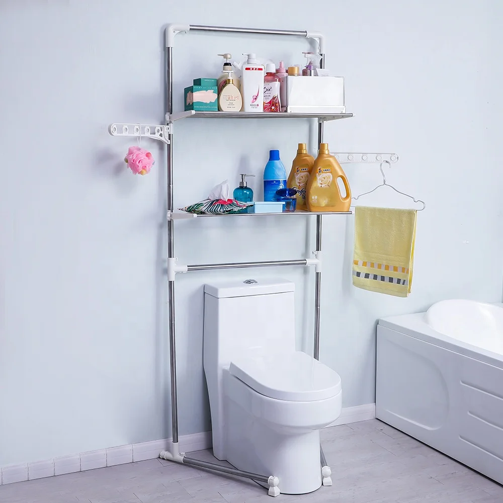 Shanghai Manufacture Metal 2 Layers Sundries Storage Over Toilet Rack Bathroom Organizer Washroom Rack Space Saver