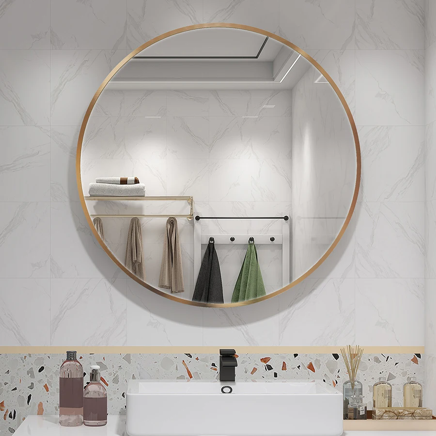 Home Decorative Wall Mirror for Bathroom Vintage Antique Wall Hanging Gold Round Shape Metal Frame Glass Mirror