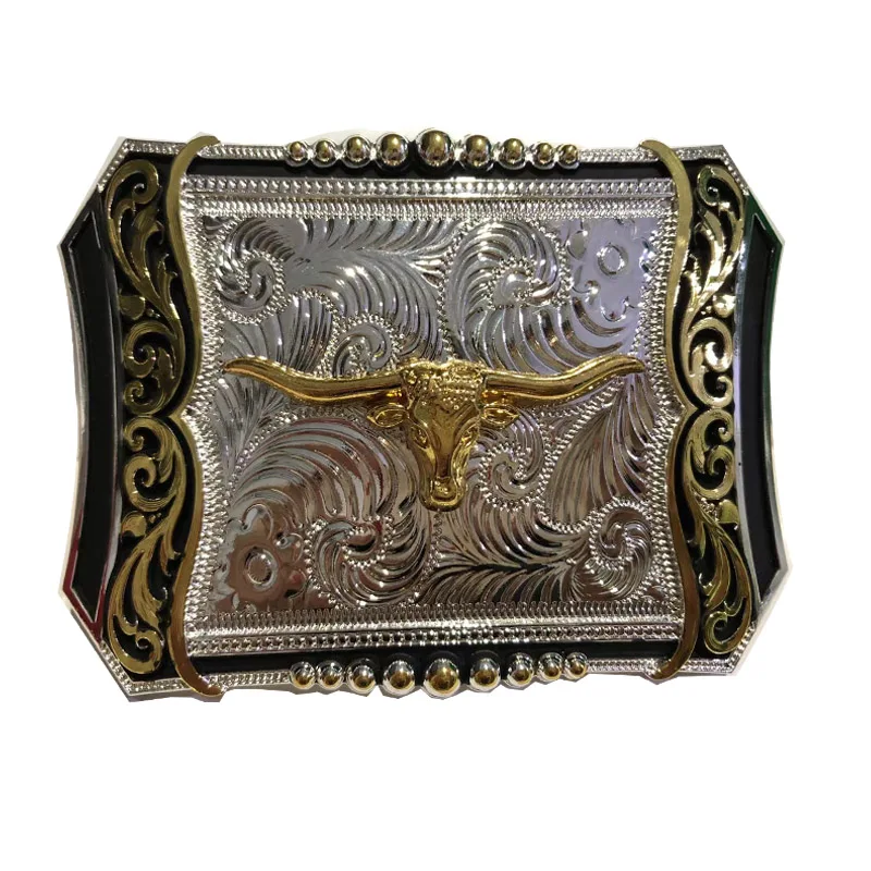 Custom Two Tone Rodeo Belt Buckle Western Rhinestone Mexico Metal Buckle Cowboy