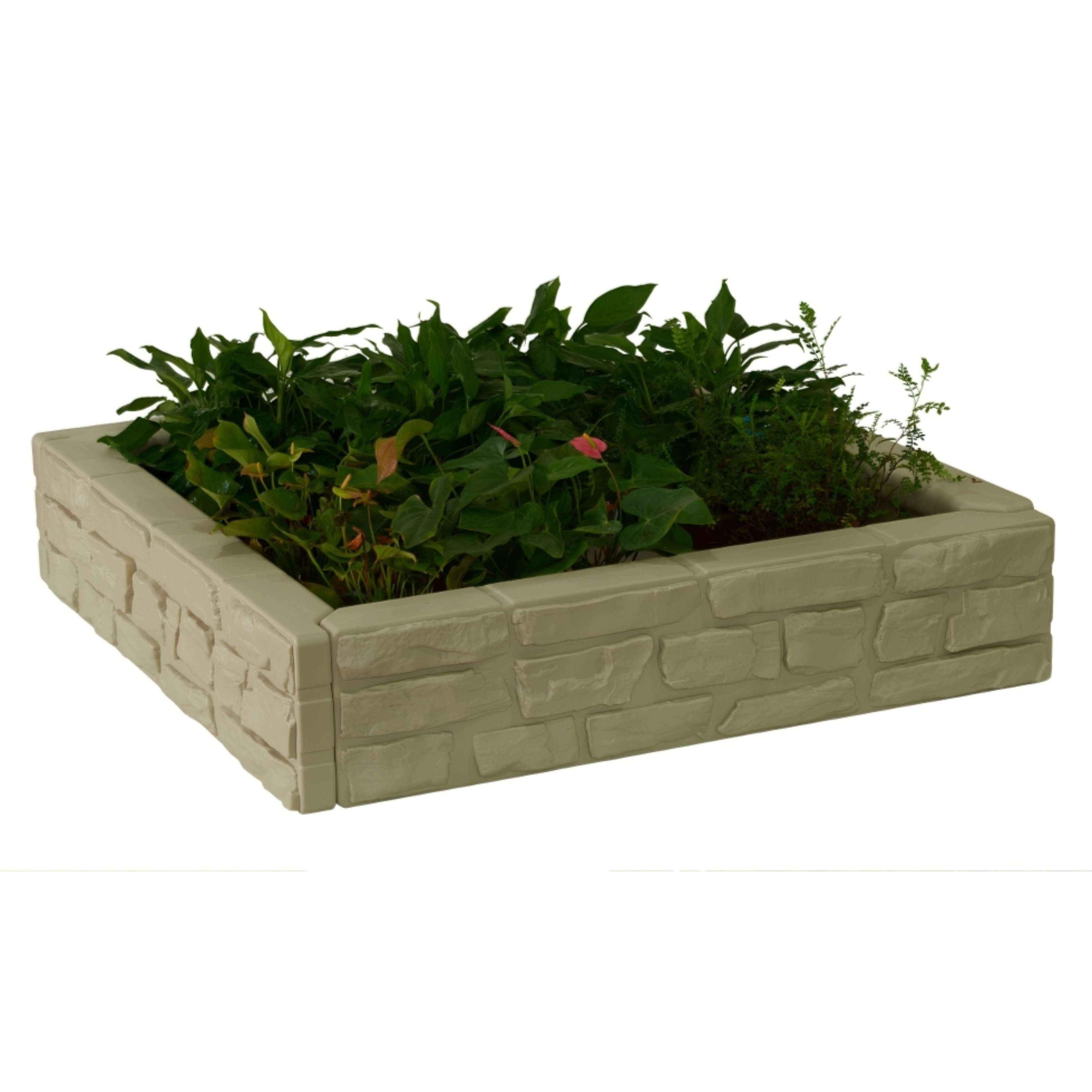 Stylish Durable HDPE 4ft Square Stone-wall Raised Garden Bed Planter for Outdoor Courtyard Garden Park Villa
