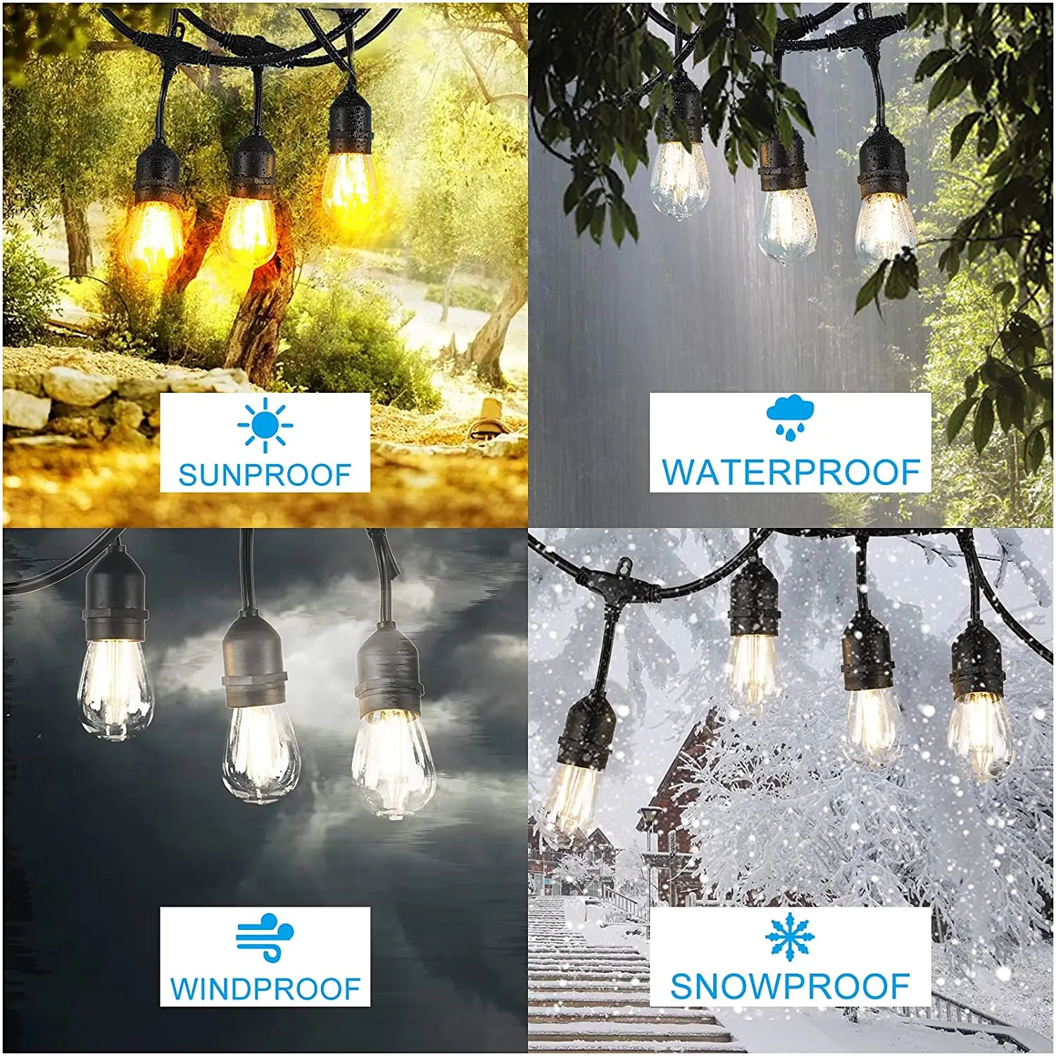 Edison Bulb Smart Ip65 Decorative Patio Crystal Garden Porch Christmas Poles Waterproof S14 Outdoor Solar Led String Lights