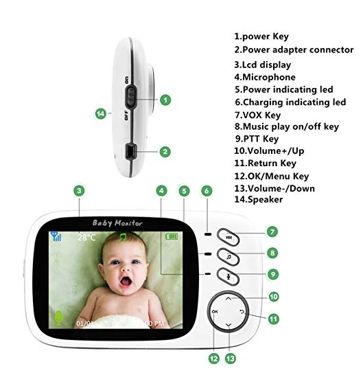 
Smart Auto VOX 3.2' LCD Display Babyfoon Wireless Video Baby Cam Monitor VB603 With Digital Camera 