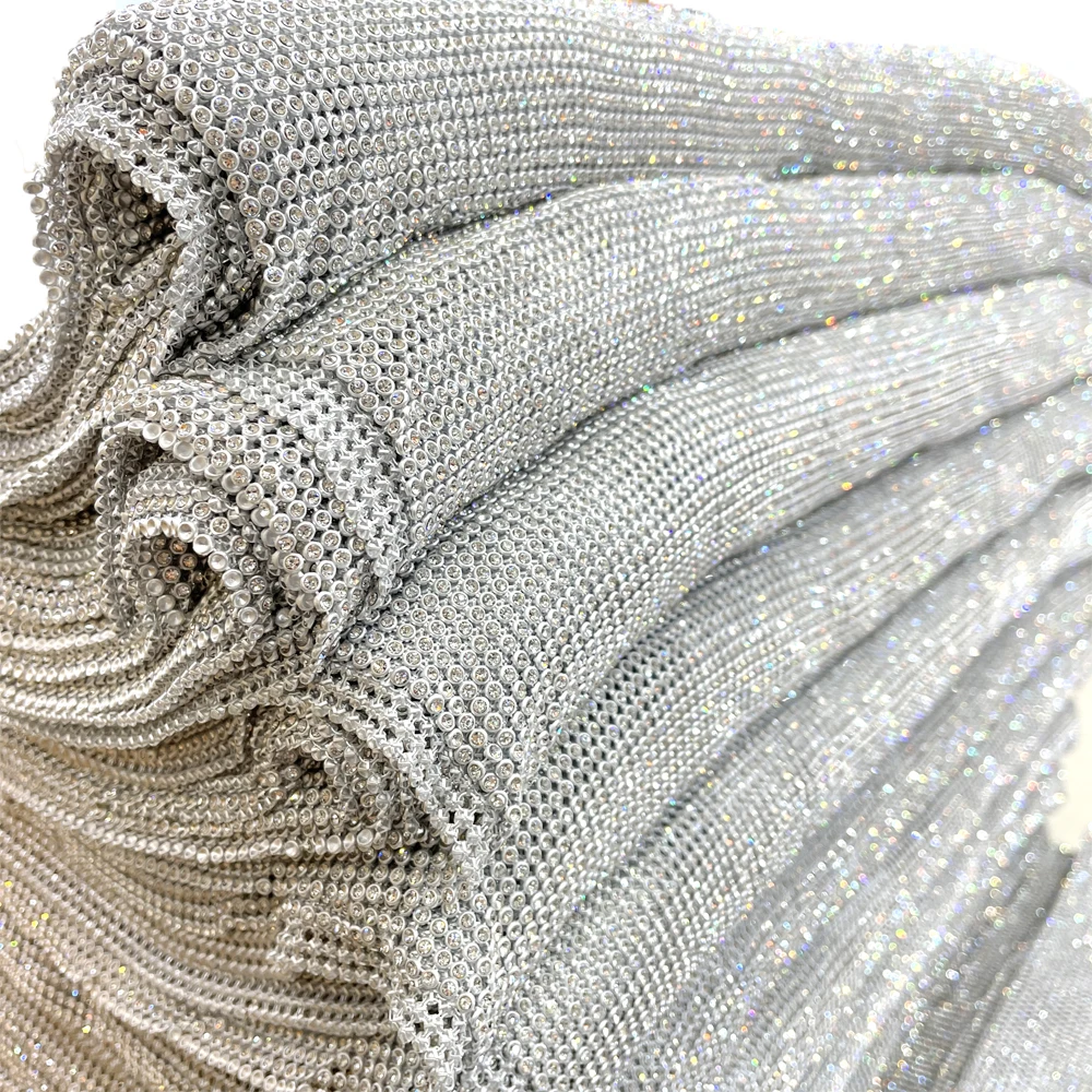 me033 bling bling AB diamond metal fabric metallic mesh rhinestone fabric