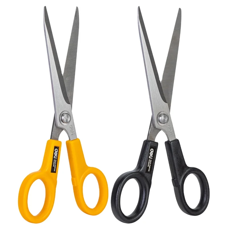 deli E6013 # round handle scissors comfortable and durable # 178mm # black/yellow (1600720409272)