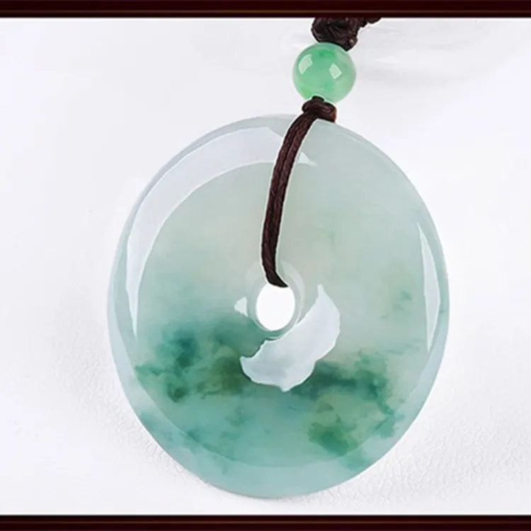 Jade Peace Buckle Pendant Natural Burmese Jadeite A Grade Floating Blue Flower Jade Safety Buckle Pendant For Men And Women
