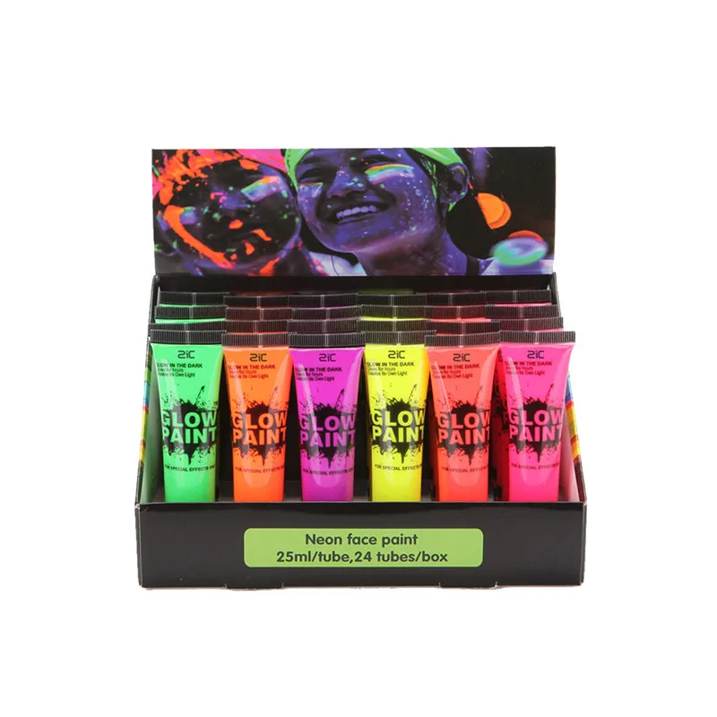 Popular Fluorescent Neon Paint Tubes Party Makeup Neon Uv Body Paint Glow Blacklight Face Paint for Body Art