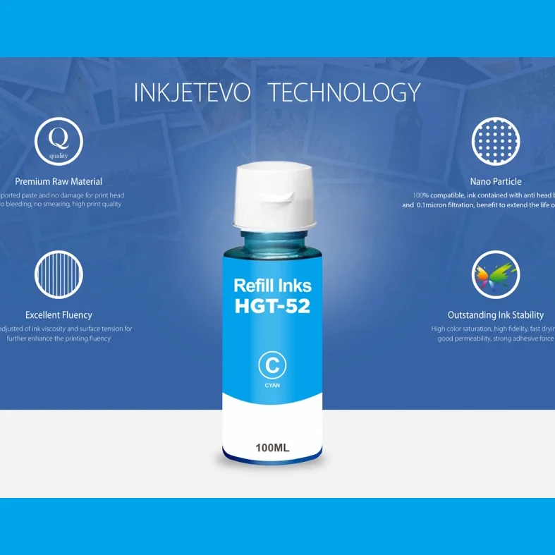 WEL-TRY T51 GT 51 52 GT52  Black Compatible Bottle Water Based Refill Ink Tinta for HP 510 500 515 610 615 514 517 532 Printer