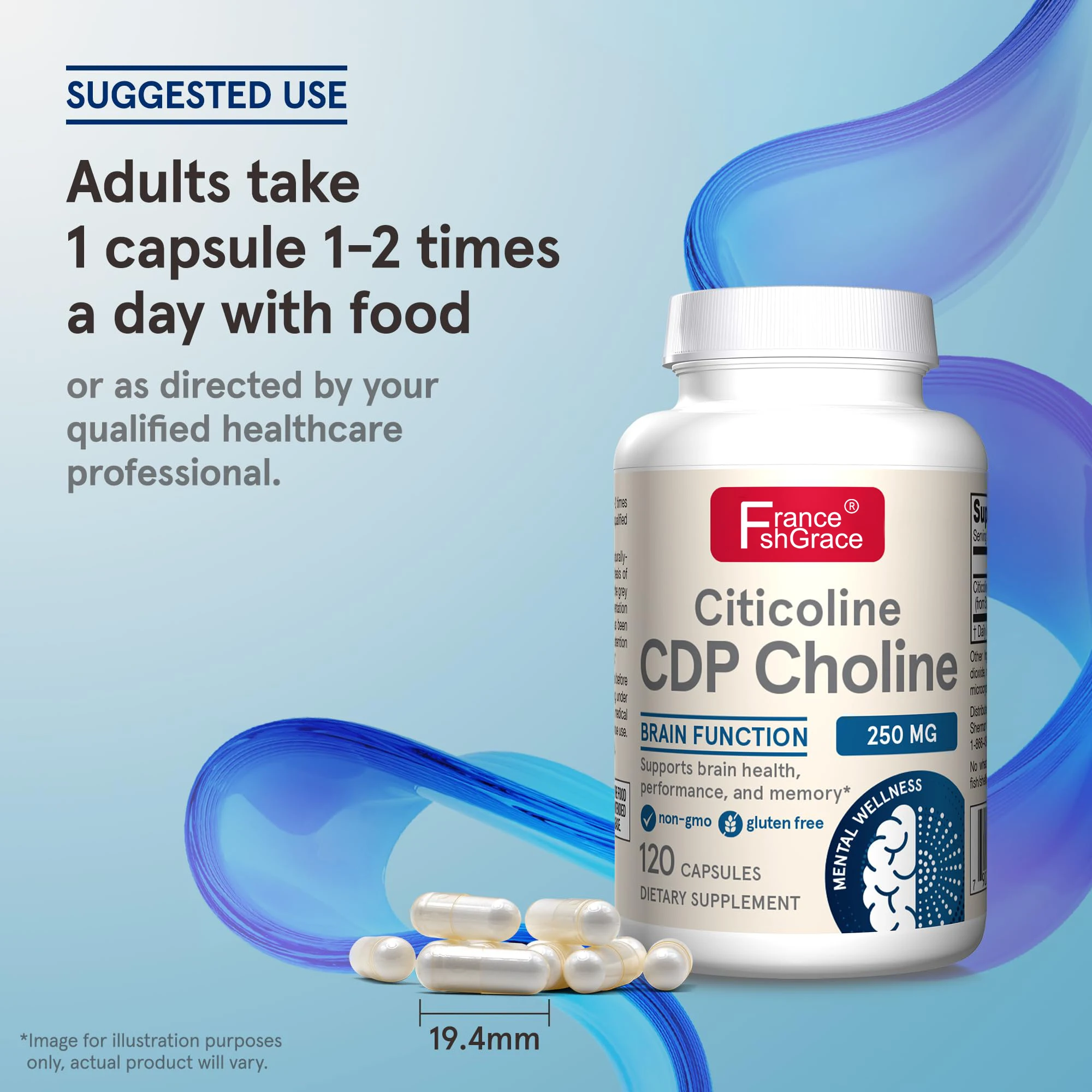 CDP Choline Veggie Capsules 250 mg Dietary Supplement for Memory and Brain Health