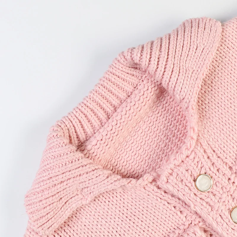 Chinese Factory Trendy Pink Angora Hand Knitted Korean Crochet Sweater for Fashion