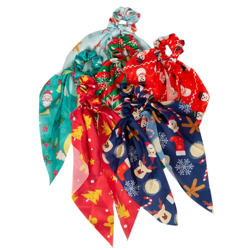 
2021 Gift Custom Triangle Ribbon Hair Tie Large Intestine Headband for girls Christmas Ponytail Hair Tie Hair Accessories 