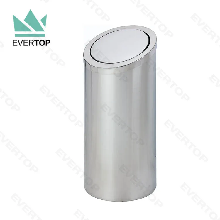 DB-65A 30L 8 Gal Bevelled-Top Commercial Use Dustbin with Swing Cover Stainless Trash Can Mall Waste Bin Flip Cover Dustbin
